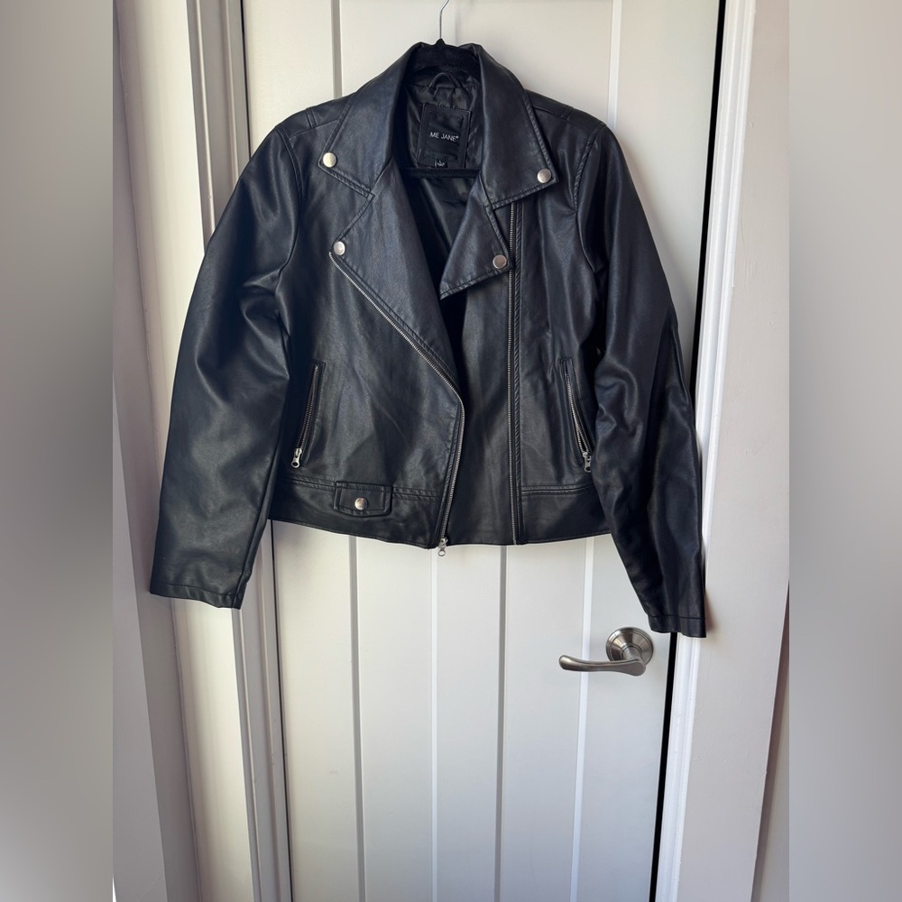 Me Jane Black Leather Jacket with Silver Accents
